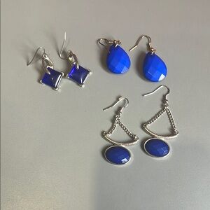 Blue and Silver Earrings Set of 3